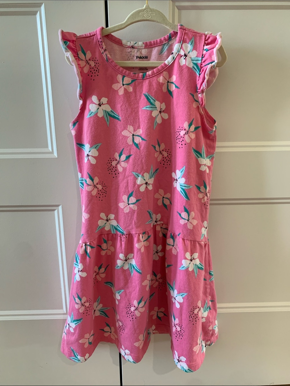 PEKKLE | Pink Floral Ruffle-Sleeve Girls' Dress | s: 7